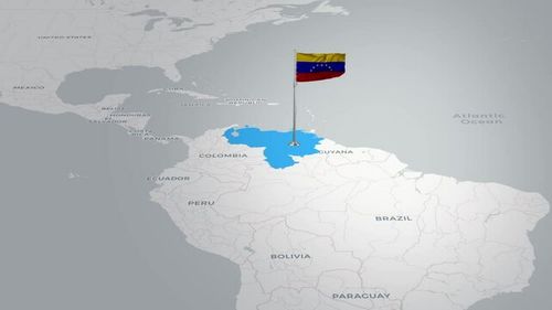 Venezuela map animation.The Venezuela flag flies majestically over a detailed map
