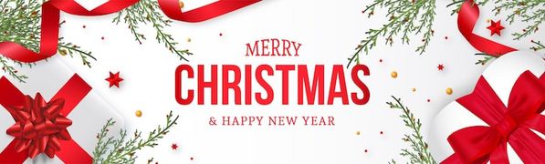 Free Vector modern christmas website banner with realistic christmas decoration background