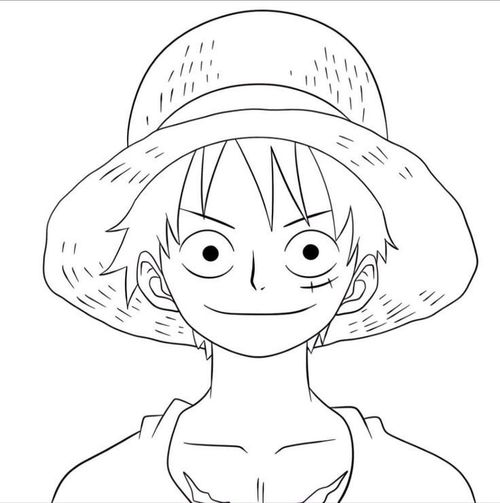 One Piece Outline Drawing, One Piece Anime Drawing Easy, Luffy Outline, Luffy Trace, Anime Lineart One Piece, One Piece Coloring Pages Easy, One Piece Lineart Drawings, Luffy Coloring Page, Luffy Simple Drawing
