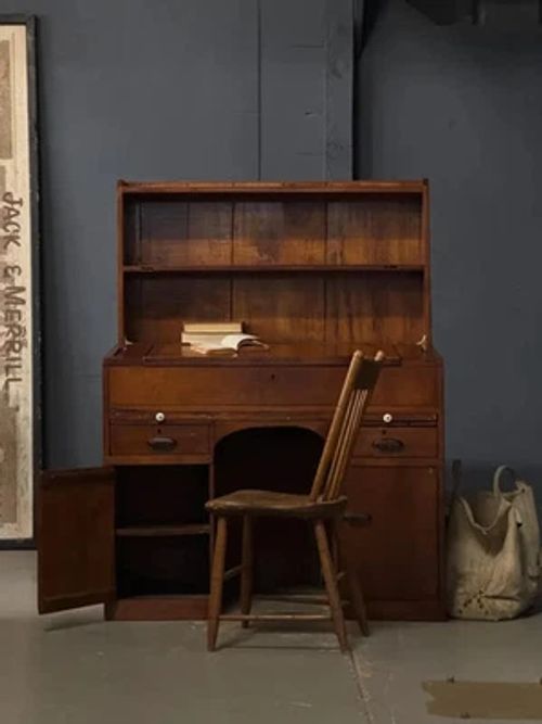 Antique Primitive Desk, Primitive Wood Desk, Antique Secretary, Rustic Desk - Image 1 of 4