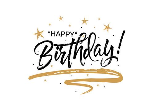 Happy Birthday. Beautiful greeting card poster with calligraphy black text Word gold ribbon. Hand drawn design elements. Handwritten modern brush lettering on a white background isolated vector