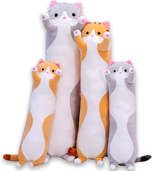 Cute Cat Plush Long Body Pillow Cuddle Cartoon Stuffed Animals Cat Plushie Soft Doll Pillows Gifts for Kids Girls (Gray, 1...
