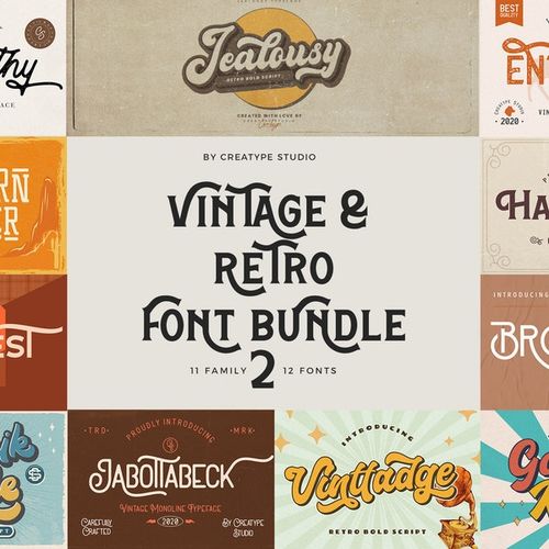 Vintage & Retro Font Bundle Vol 2 - Vintage style, Retro style, Procreate, Canva, Templett, Corjl, Silhouette, Cricut, Logo or Branding font