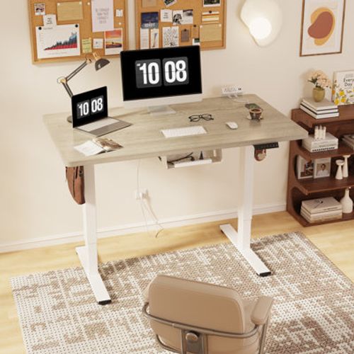 Mancheer Home Office Height Adjustable Standing Desk with USB Ports and Cable Management Tray