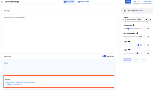Vertex 中的生成式 AI 界面