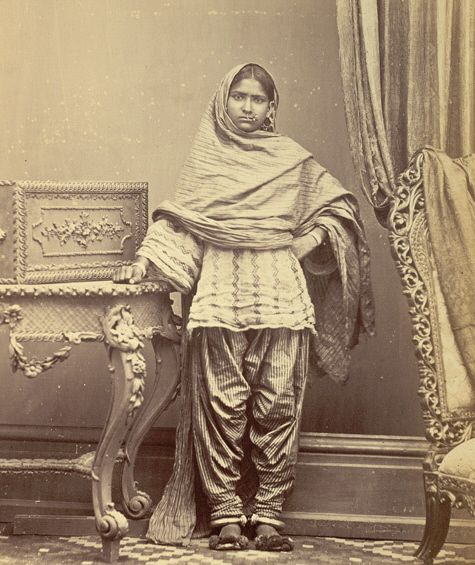 Hindu woman, in Sind, India, in shalwar-style pajamas, 1870.