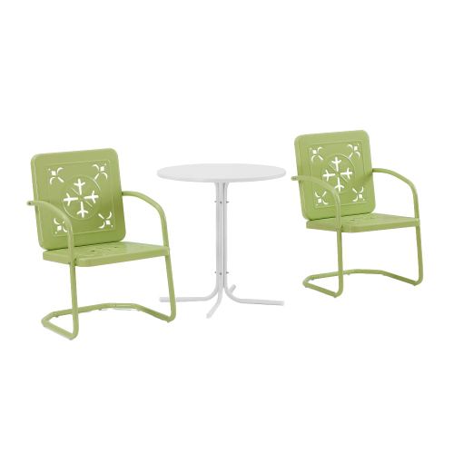 Image of Crosley Furniture Azalea 3-Piece Vintage Outdoor Bistro Set, Retro Metal Patio Table and Chairs, Porch, Balcony, Key Lime Gloss/White Satin