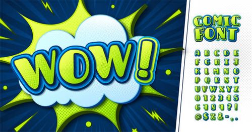 Cartoon comics font, alphabet in pop art style. 3d green-blue letters, numbers with dot pattern and halftone effect. Funny font for decoration comics book page, children's illustration, poster, banner. Cartoon comics font, alphabet in pop art style. Green-blue letters, numbers with dot pattern and halftone effect. Funny font for decoration comics book page, children's illustration, poster, banner. Vector illustration anime font stock illustrations
