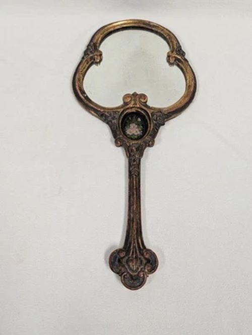 Antique Victorian Carved Ornate 18" x 8" Hand Held Florentine Vanity Mirror - Image 1 of 4