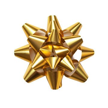 Gold star gift bow ribbon on transparent or white background