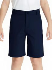 DEVOROPA Youth Boys Golf Dress Shorts Flat Front Adjustable Waist Kids Uniform Khaki Chino Causal Athletic Shorts Pockets Navy Blue 18