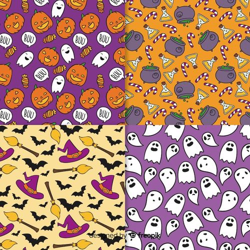 Free Vector hand drawn halloween pattern collection