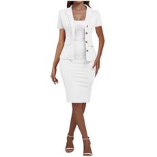 Blazers for Women Trendy Petite Long Sleeve Party Suit Tweed Two Piece Sets Skirt Suit Corporate Outfits Sexy White Work Casual Jackets for Women White XXL