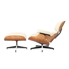 EWEESS Top Cream White Grain Leather, Mid Century Chaise Lounge Chair and Ottoman, Modern Chair Classic Design, Walnut Wood, Heavy Duty Base Support for Living Room Office