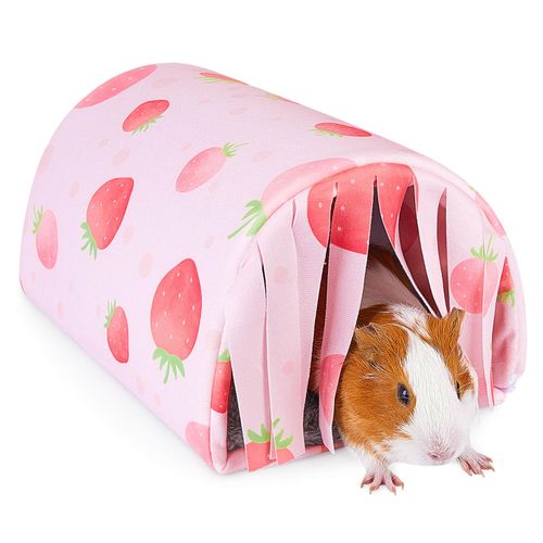 Glittme Guinea Pig Hideout with Curtain and Tunnel - Soft Bed with Cushion for Small Pets - Washable House for Hamsters, C...