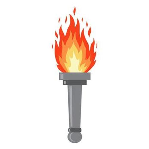 Burning Retro Old Torch on White Background. vector