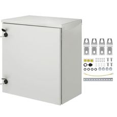 VEVOR Electrical Enclosure, 24'' x 24'' x 12'', NEMA 4 Outdoor Enclosure, IP65 Waterproof & Dustproof Cold-Rolled Carbon Steel Hinged Junction Box for Outdoor Indoor Use, with Rain Hood