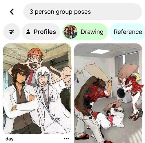 $$ day. 3 person group poses • Profiles 口红 Drawing Reference