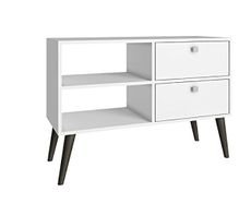 Manhattan Comfort Dalarna 35" TV Stand with 2 Drawers and 2 Shelves, Modern Entertainment Center, End Table for Living Room, Bedroom and Offices, Fits up to a 32" Television, White and Grey Feet