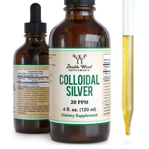 Colloidal Silver Liquid 20 PPM - 4 Fl OZ (Plata Coloidal with Dropper) 99.9% Pure, Gluten Free, Non-GMO by Double Wood Sup...