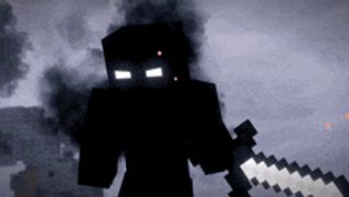 a minecraft character is holding a sword with smoke behind him
