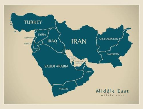 Modern Map - Middle East with countries illustration Modern Map - Middle East with countries illustration map of syria and israel stock illustrations