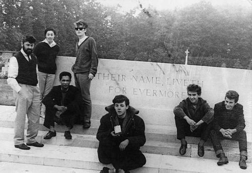 An early incarnation of the Beatles photographed, possibly by John Lennon, at the Arnhem War Memorial in the eastern Netherlands, during a journey to...