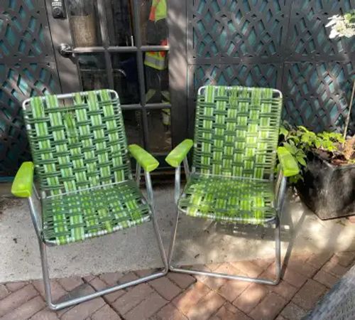 Vintage Mid-century Green Folding Lawn Chairs, View more