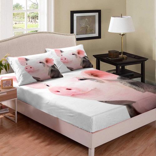 Erosebridal Pig Bedding Set Cute Pig Fitted Sheet Animal Theme Bed Cover Farm Animal Sheet Set with Deep Pocket for Kids B...