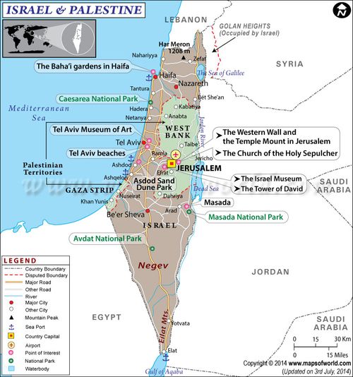 Map of Israel and Palestine