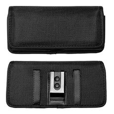 Eaglecell Nylon Cellphone Holster for iPhone 12/13/14/15/16/17 Pro, Cricket Debut Smart,Samsung Galaxy S23 S24 S25 5G Horizontal Case Canvas Waist Carrying Pouch with Belt Clip/Loops, Black