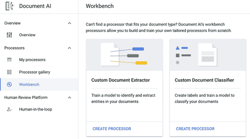 图 13.7 – 用于创建基于模型的自定义处理器的文档 AI 工作台