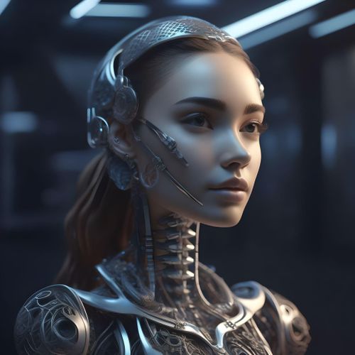 3D卡通模型，未来感女孩，半个骷髅，逼真的面部