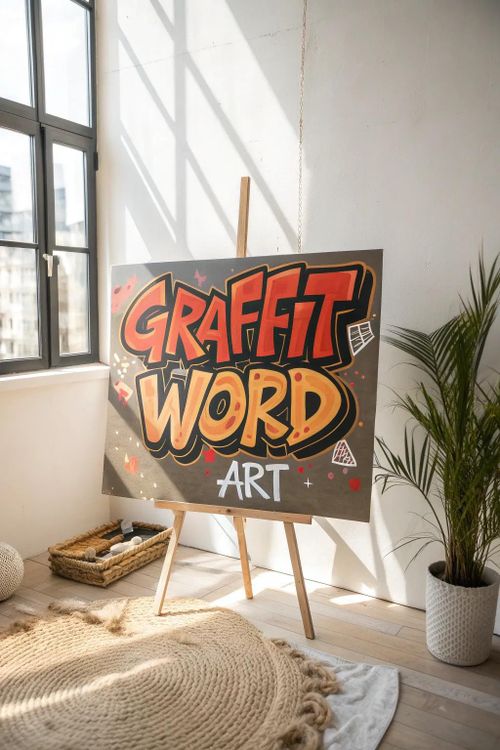 Add a splash of urban energy to your space with graffiti-inspired word art, where vibrant colors meet minimalist elegance.