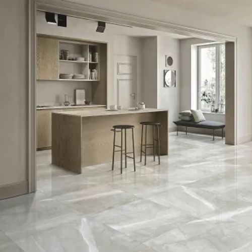 Alessia Light Grey Marble Effect Polished Porcelain Floor Tile