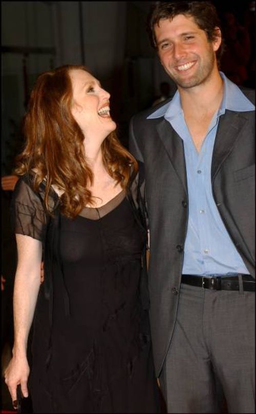 Julianne Moore and her husband in Venice, Italy on September 02nd, 2002.
