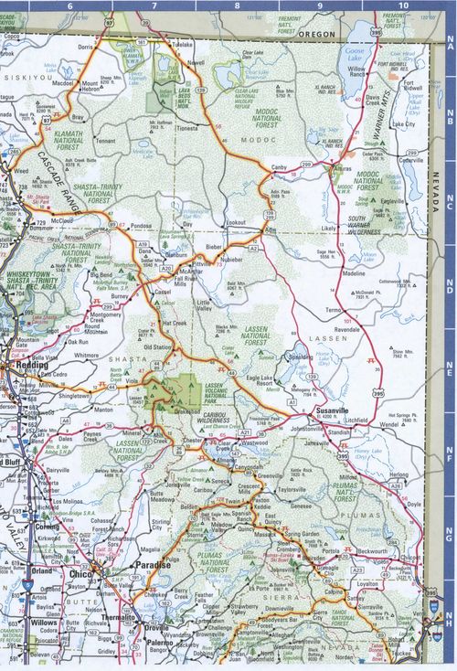California northeast map. Detailed map of northeastern California with cities and towns