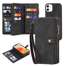 TwoHead for iPhone 12/12 Pro Wallet Case with Card Holder & Detachable Magnetic Phone Case,Leather All-Round Protection Phone Case for Women/Men,6.1IN,Black