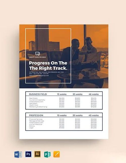 Consulting Fee Price List Template in Publisher, Word, PSD, Pages, Illustrator, Google Docs - Download | Template.net