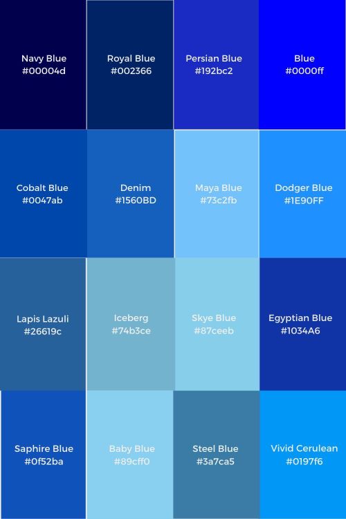 the color scheme is blue and has many different shades