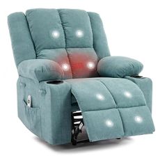 Manual Recliner Chair with Heating & Massage,Ergonomic Overstuffed Breathable Fabric Reclining Chair with Side Pockets,Q235 Steel Frame Lazy Boy Recliner Single Sofa for Living Room Bedroom