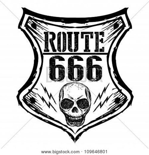 Black Route 666 Sign On A White Background.