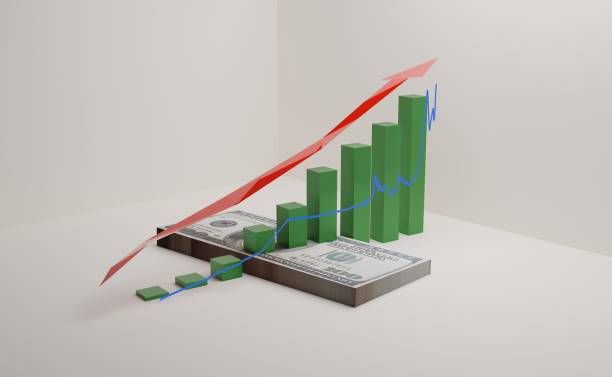 american dollar with positive chart ,3d render - money growth chart stock pictures, royalty-free photos & images