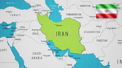 Iran on the World Map with the country's national flag flying. Iran map world illustrations