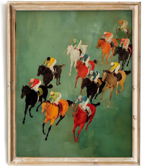 SWZHHYL Vintage Horse Racing Wall Art, Colorful Jockeys Horses Canvas Prints Poster, Western Equestrian Wall Art Painting,...