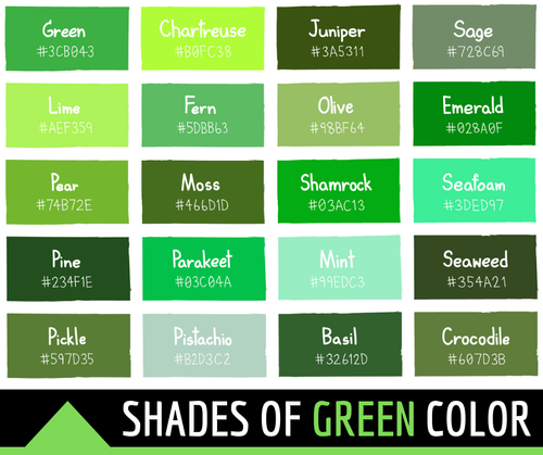 Shades of Green Color with Names and HTML, Hex, RGB Codes