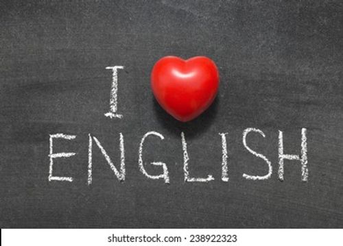 I love english phrase handwritten on blackboard with heart symbol instead of O  Stock Photo