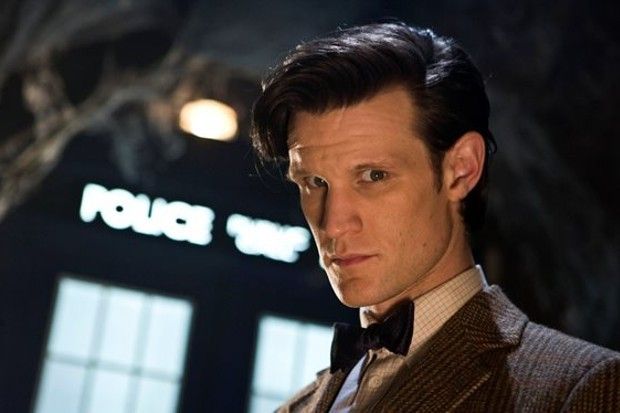 Matt Smith in Doctor Who as The Doctor, standing in front of the TARDIS.