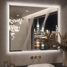 Keonjinn 42 x 36 Inch Backlit Bathroom Mirror with Lights, Frameless LED Mirror with Beveled Edge, HD Tempered Glass, UL-Listed Driver, 3000K/4500K/6500K, Defogging, Lighted Mirrors for Bathroom Wall