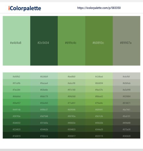 583350Moss Green – Killarney – Asparagus – Fern Green – Battleship Gray Color scheme